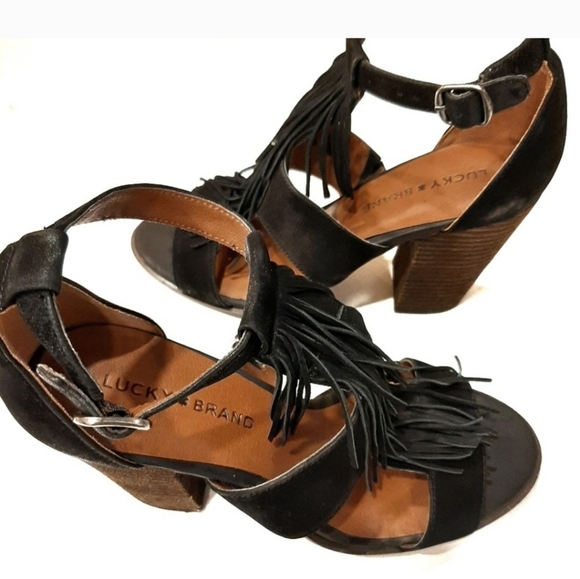 LUCKY BRAND- BLACK SUEDE HEEL SANDLES - Picture 2 of 4